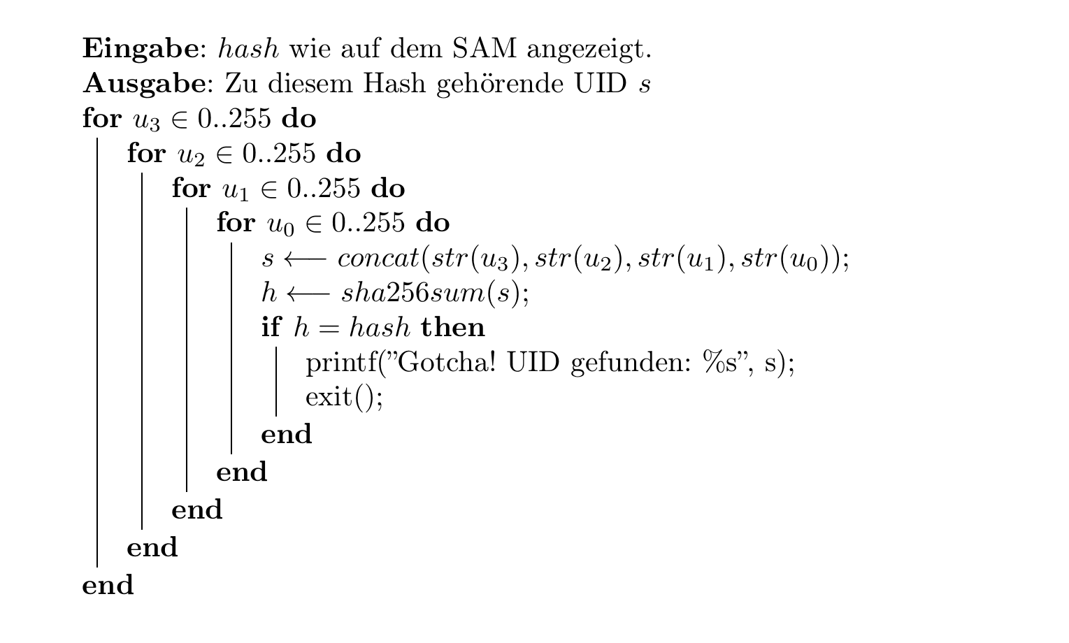 Algorithmus: Brute-force Angriff auf UID